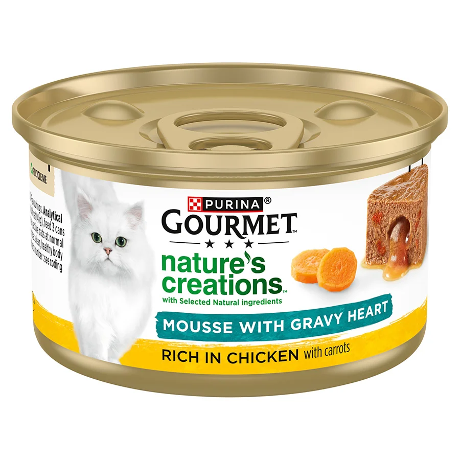 Trusted Gourmet Natures Creations Gravy Heart Wet Cat Food Chicken 85g Can Artisan