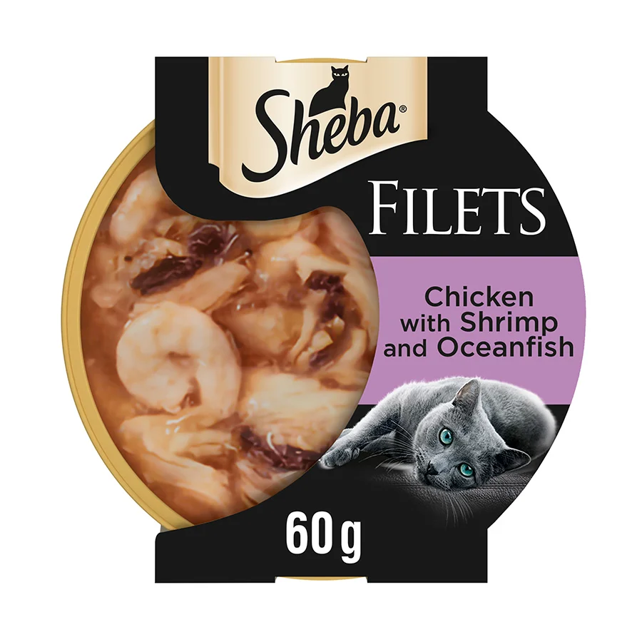 High-Grade Sheba Fillets Wet Adult Cat Food with Chicken and Fish in Gravy 60g Tray Carefully Designed