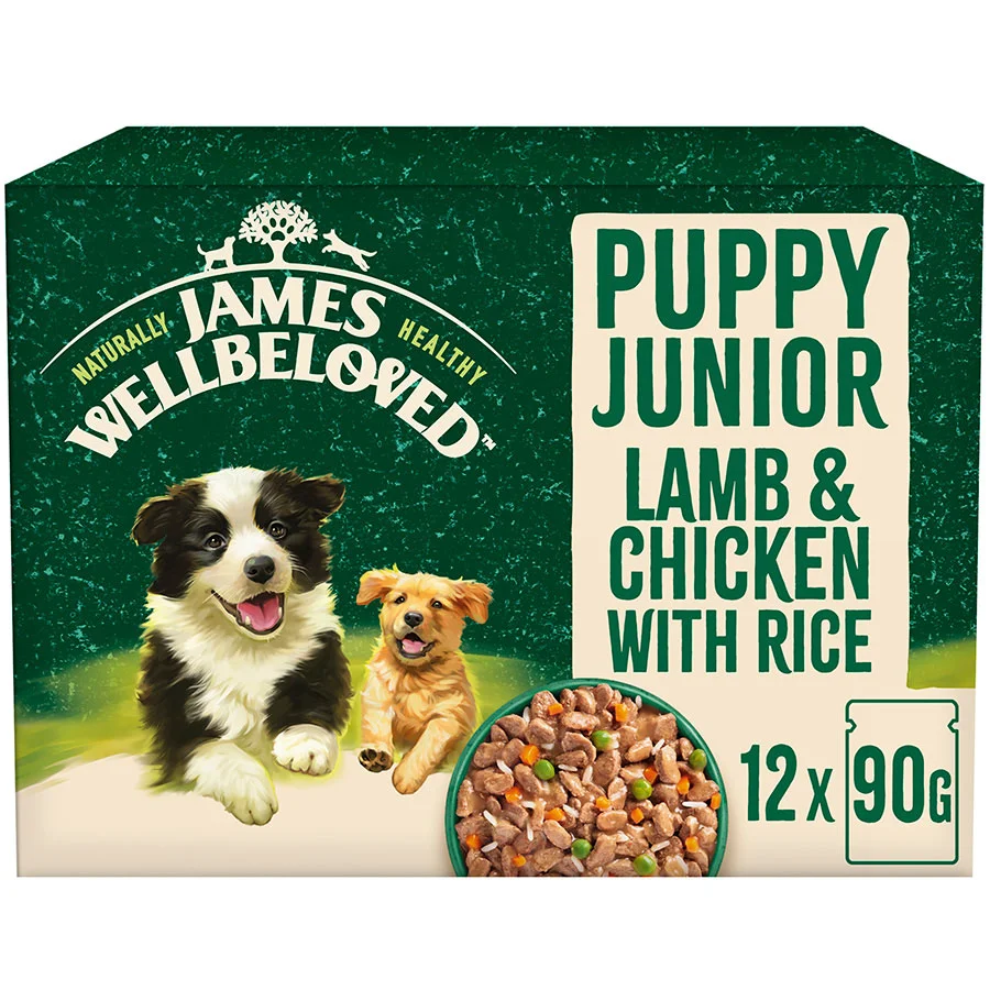 Traditional James Wellbeloved Wet Puppy Dog Food Lamb， Chicken， Rice in Gravy 12x90g Pouches Fashionable