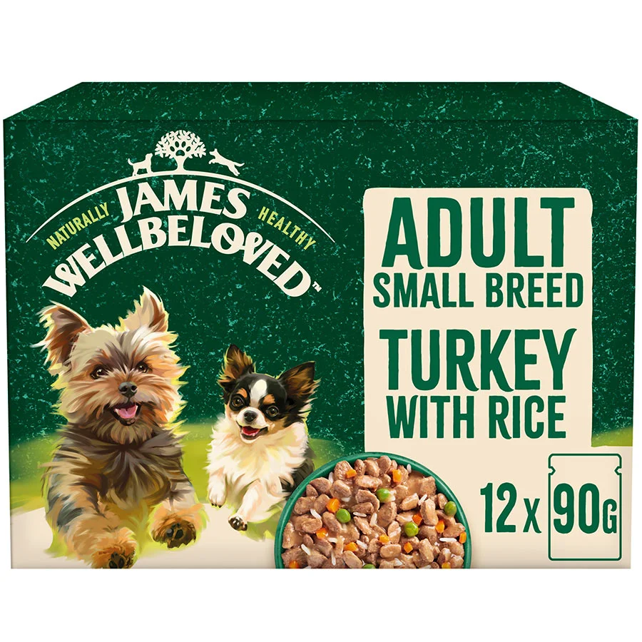 Flexible James Wellbeloved Wet Small Breed Adult Dog Food Turkey Rice 12x90g Pouches Fine Crafted