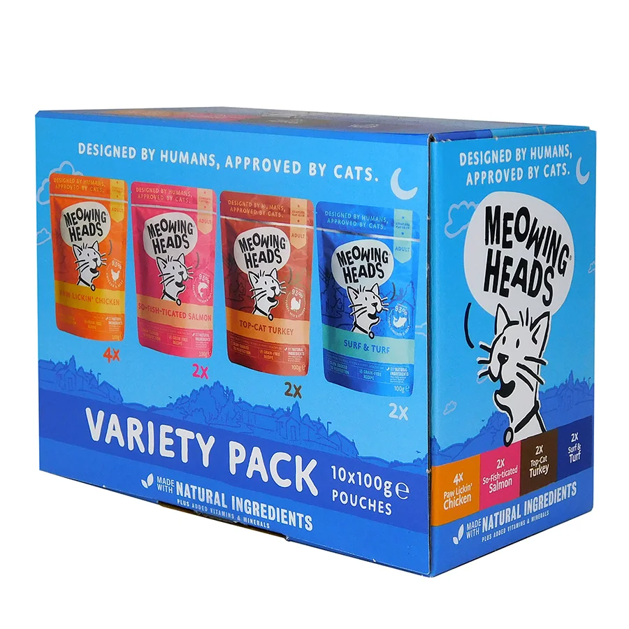 Powerful Meowing Heads Wet Adult Cat Food Variety Pack in Jelly 10 x 100g Pouches Professional