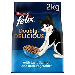 Premium Material Felix Doubly Delicious Dry Adult Cat Food Salmon and Vegetables 2kg Enhanced