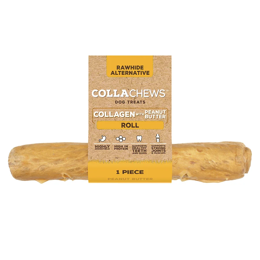 Unique Collachews Collagen Roll Dog Chew Treat Peanut Butter 15cm Expertly Made