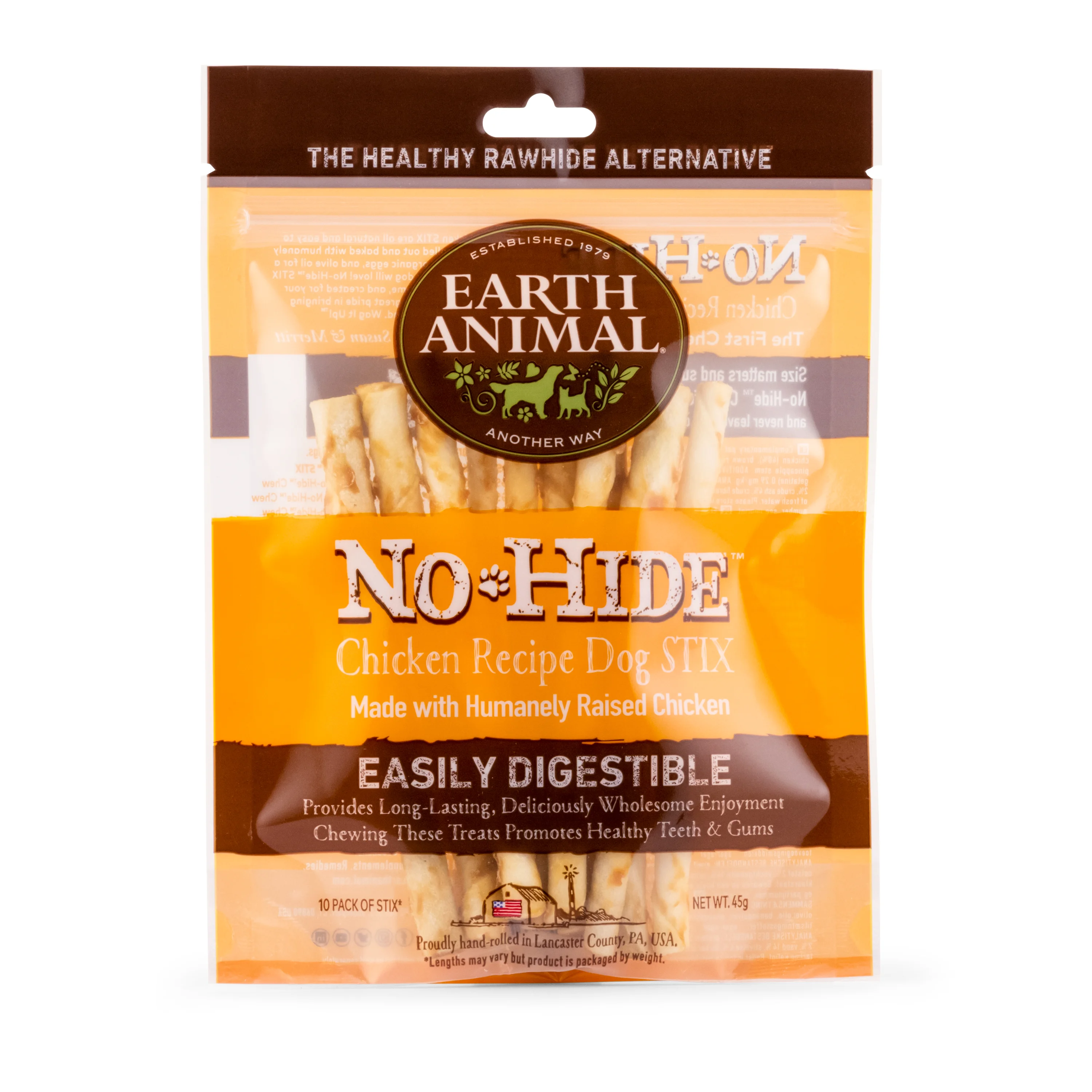 Authentic Earth Animal No-Hide Dog treats Chicken Stix x10 45g Certified