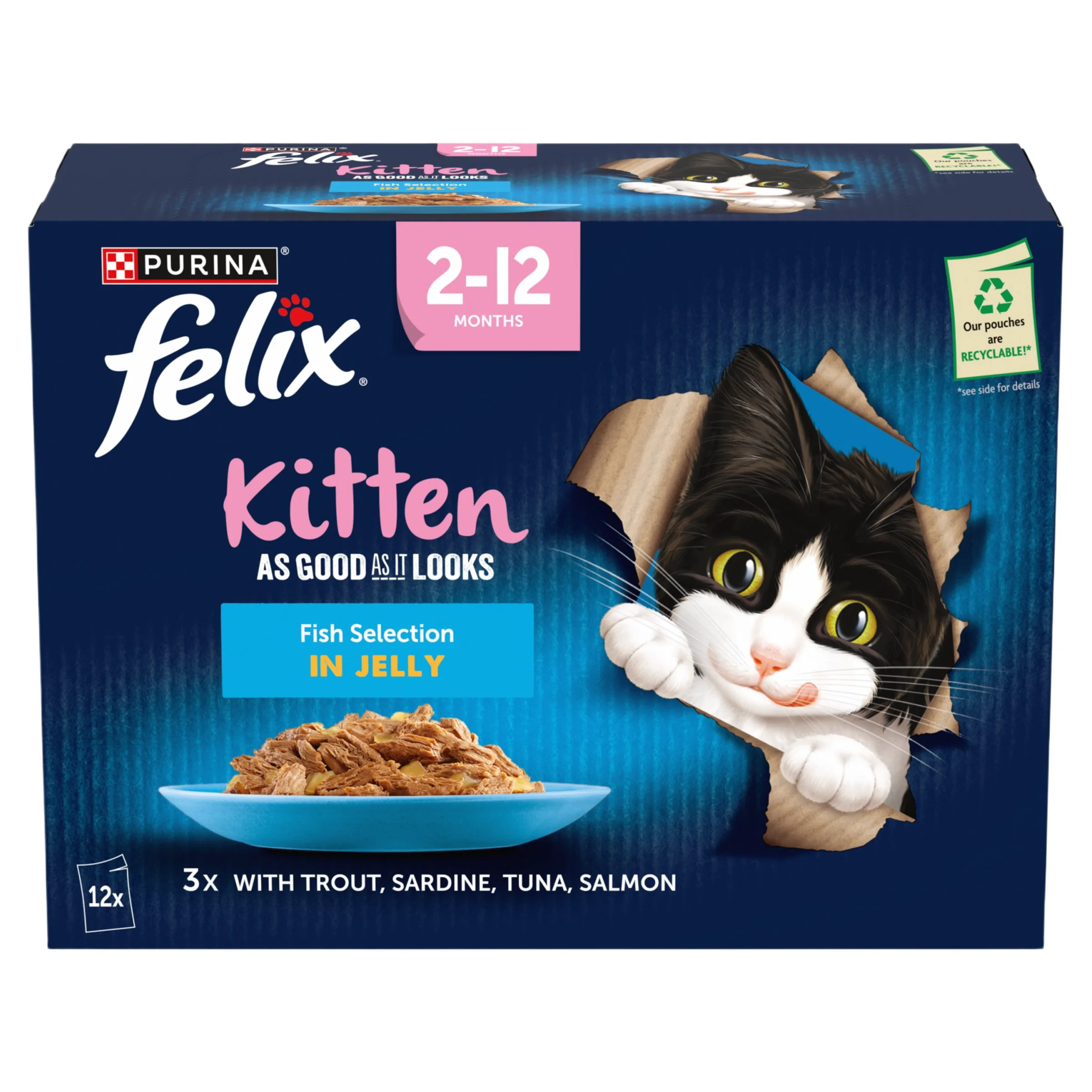 Environmentally Friendly Felix As Good As it Looks Kitten Wet Food Fish Selection in Jelly Pure