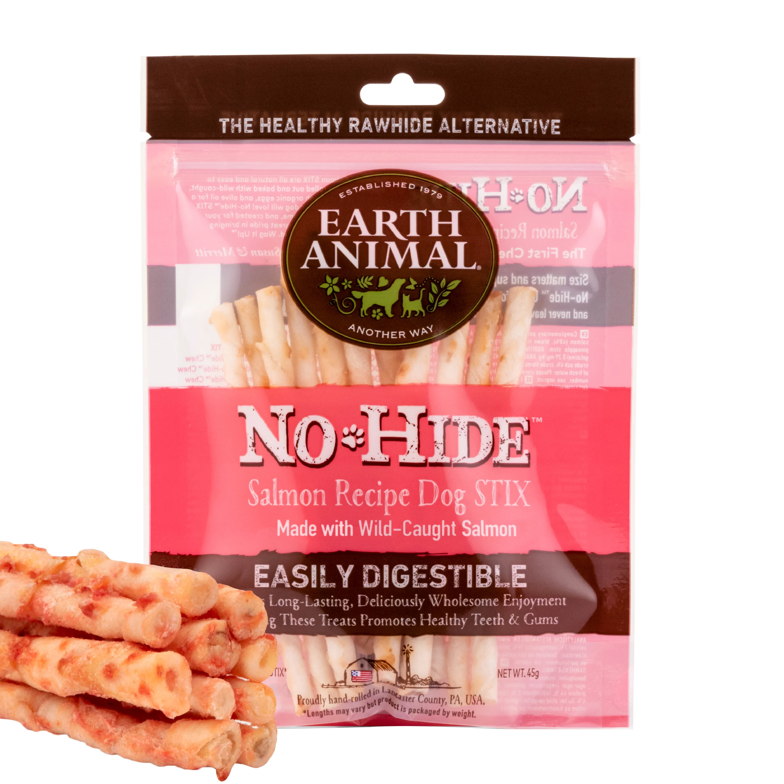 Easy-to-Use Earth Animal No-Hide Dog Treat Stix Salmon x10 45g User-Friendly