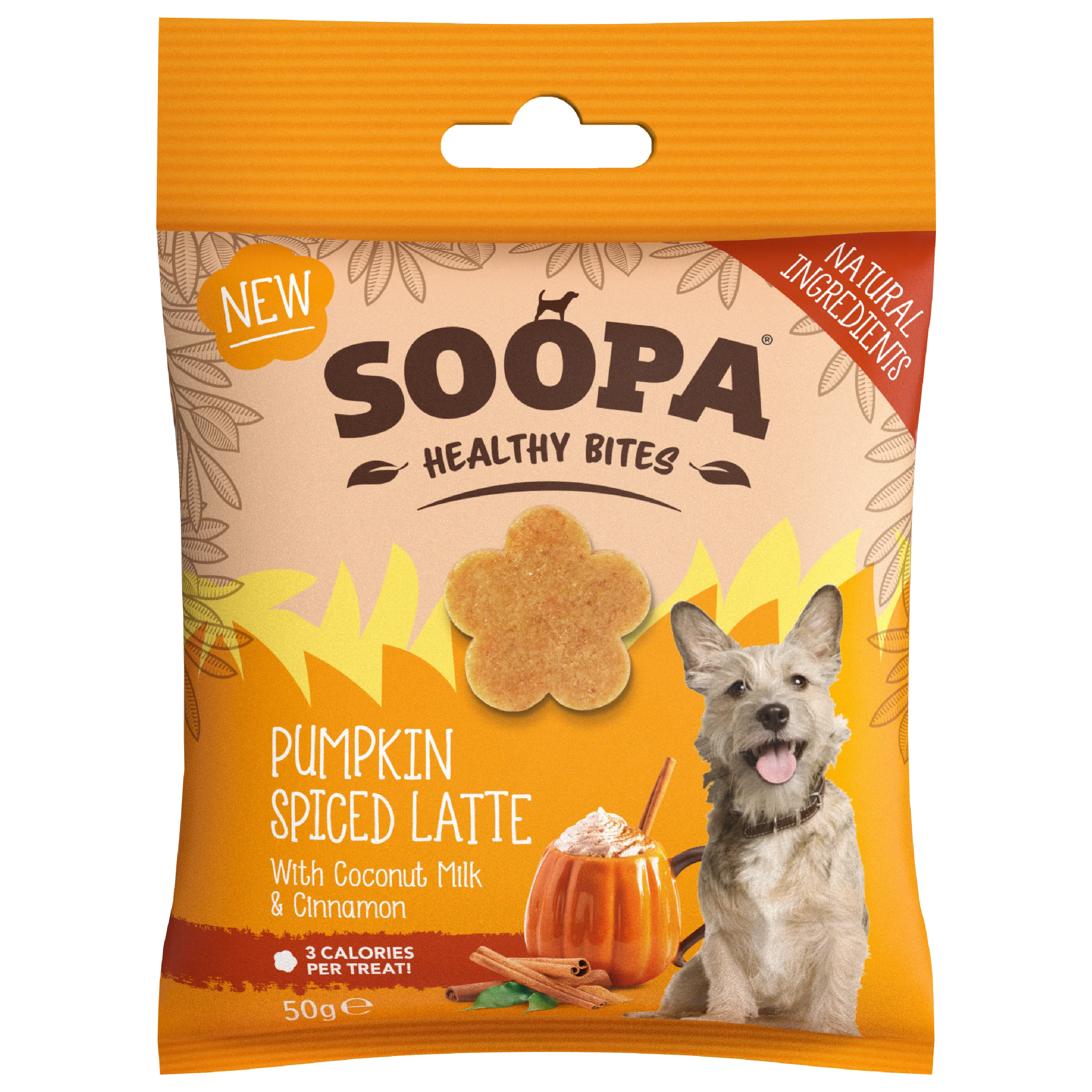 Official Soopa Pumpkin Spiced Latte Healthy Bites Dog Treats 50g Solid