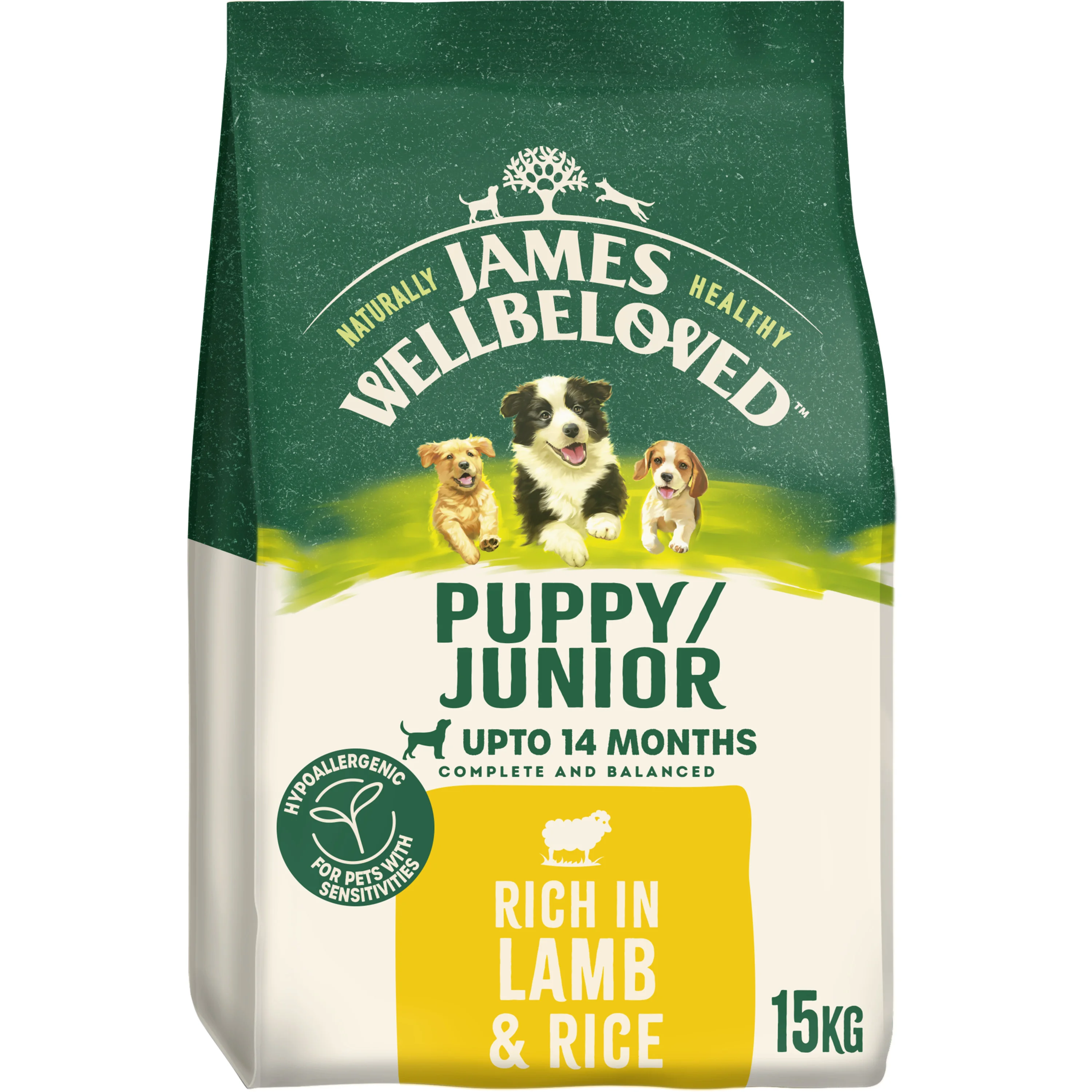 Fashionable James Wellbeloved Hypoallergenic Puppy Junior Dry Dog Food Lamb Rice 15kg Elite