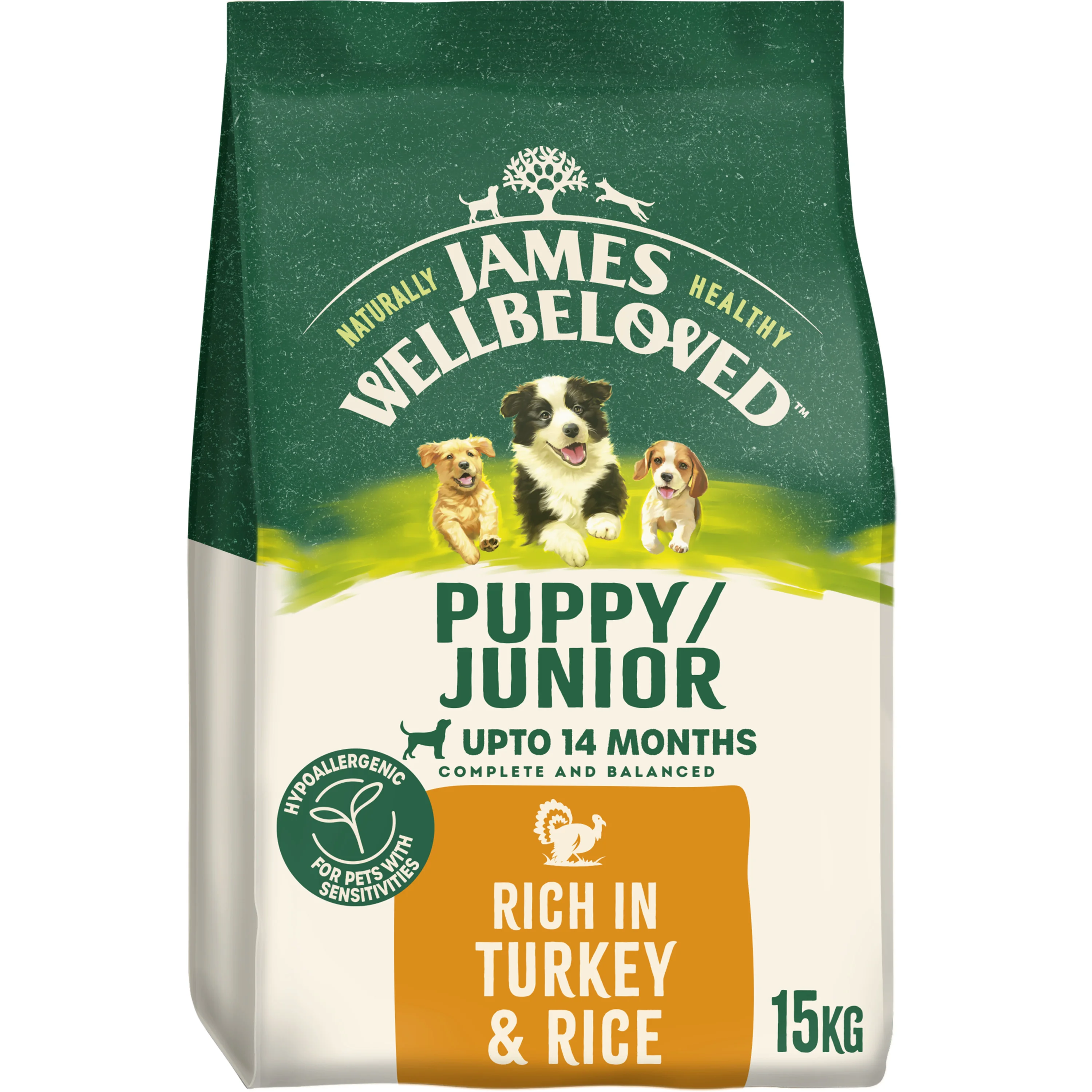 Carefully Designed James Wellbeloved Hypoallergenic Puppy Junior Dry Dog Food Turkey Rice 15kg First-Class