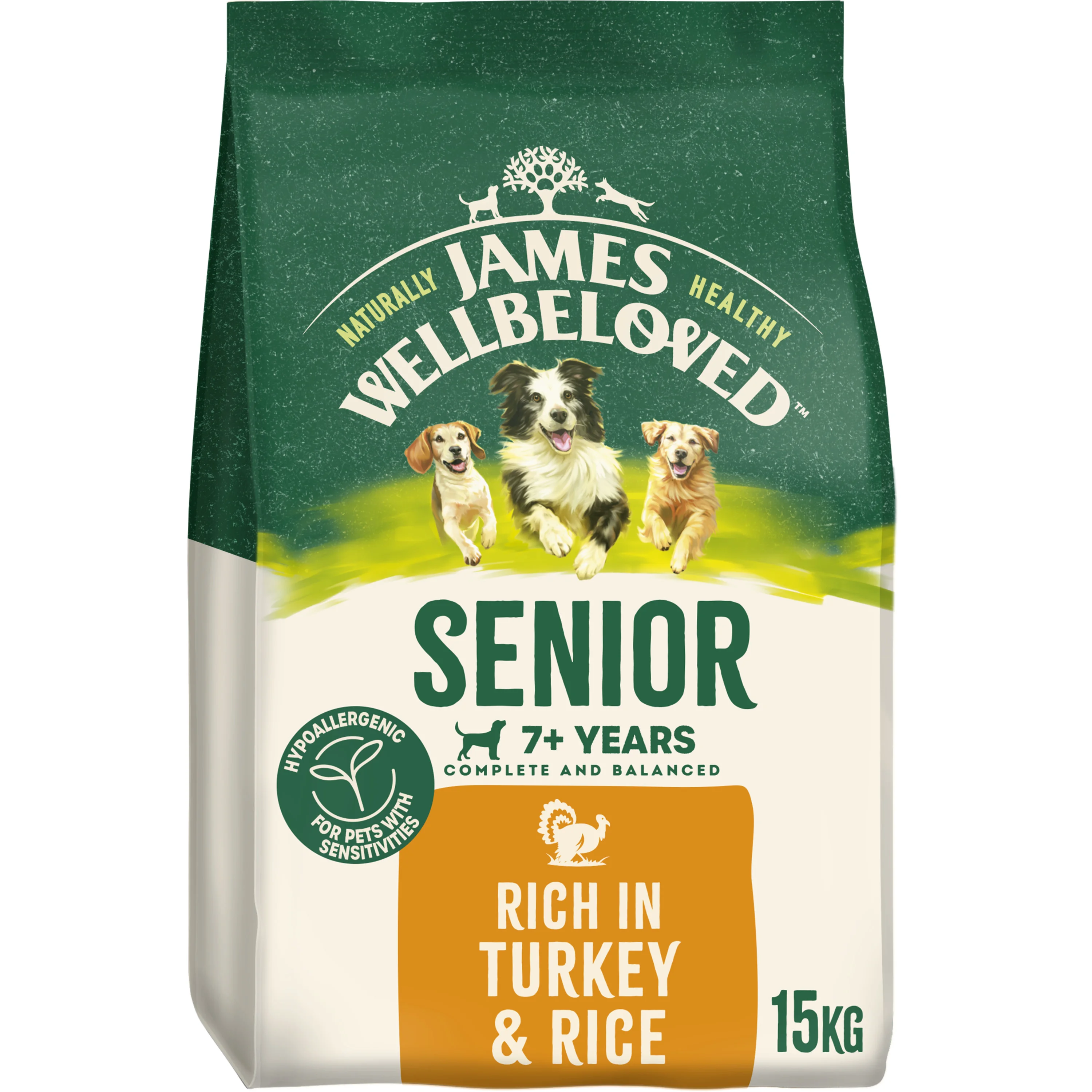 Smooth James Wellbeloved Hypoallergenic Senior Dry Dog Food Turkey Rice 15kg Consistent