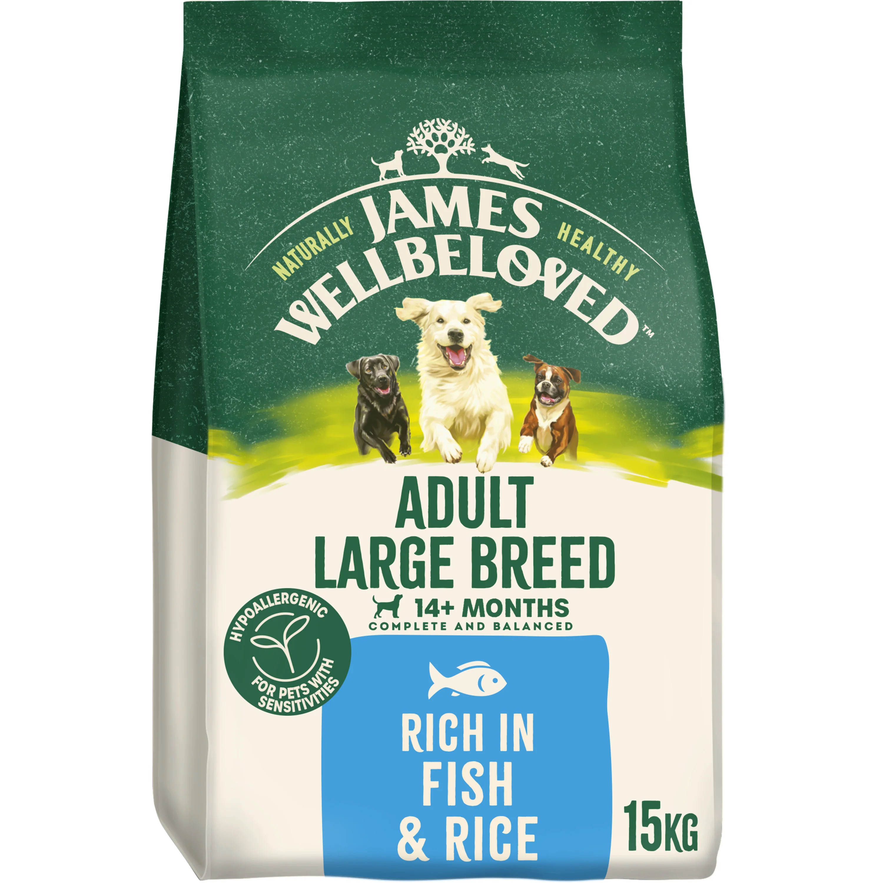 Unique James Wellbeloved Large Breed Adult Dry Dog Food Fish Rice 15kg Modern